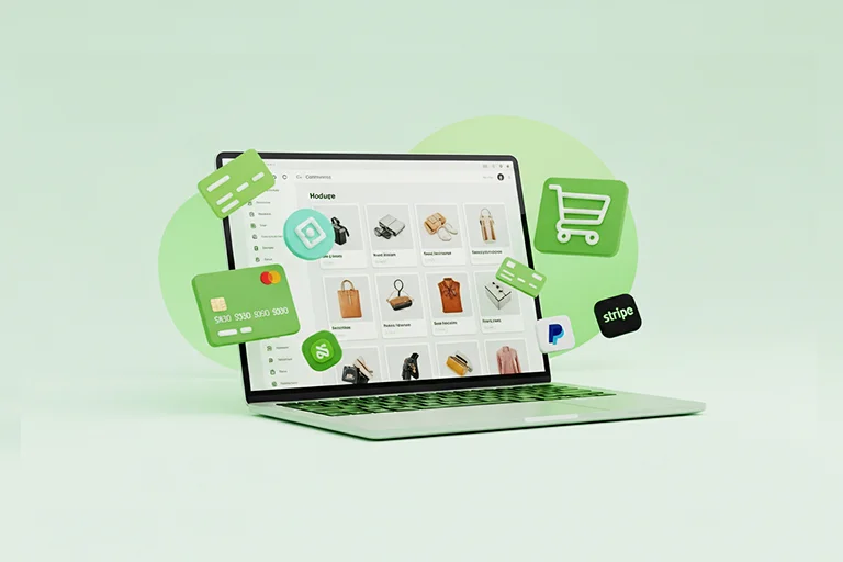 Online store development and ecommerce platform illustration Web design