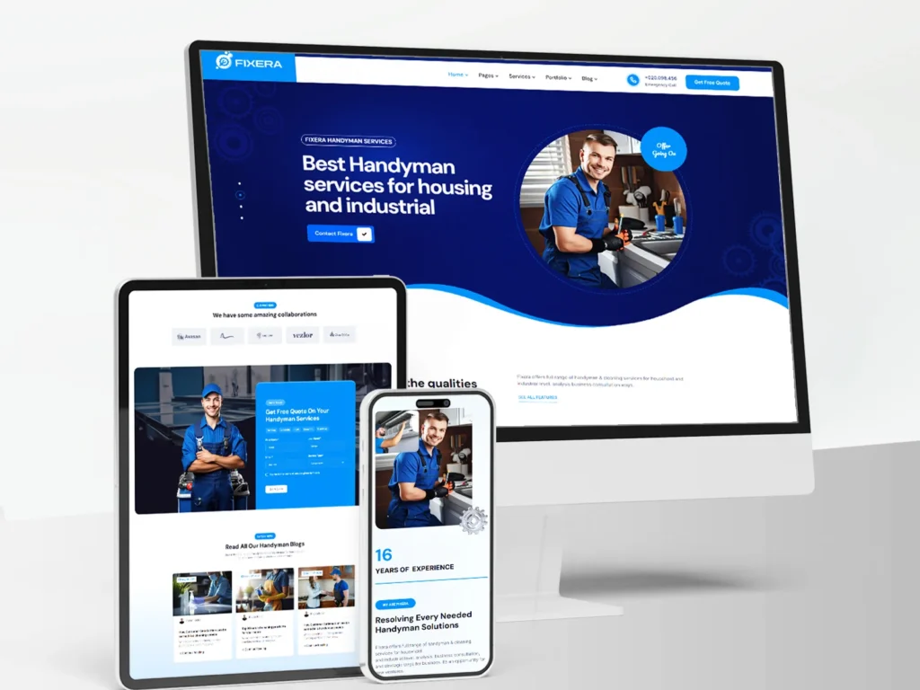 Handyman service website design homepage shown on desktop and mobile