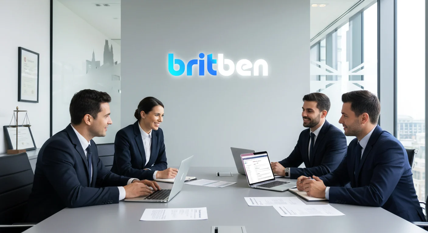 BRITBEN office meeting with consultants reviewing trademark registration documents