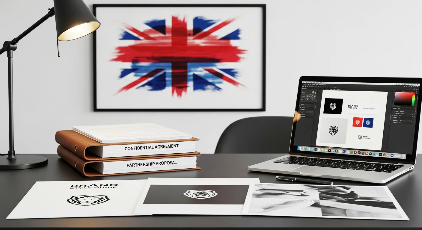 Web designer workspace with laptop displaying website interface and development tools