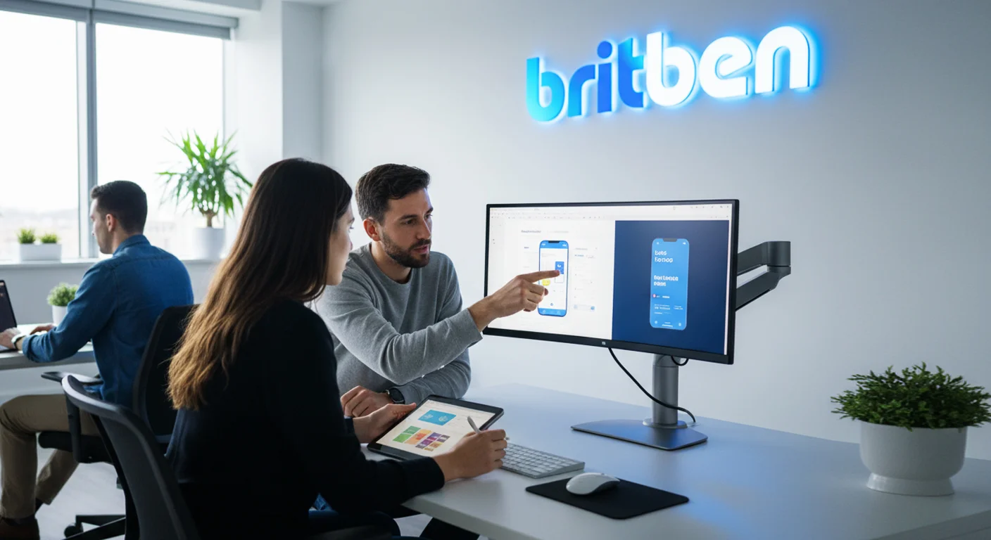 Britben UX and UI product design team collaborating on digital interface prototypes in a modern workspace