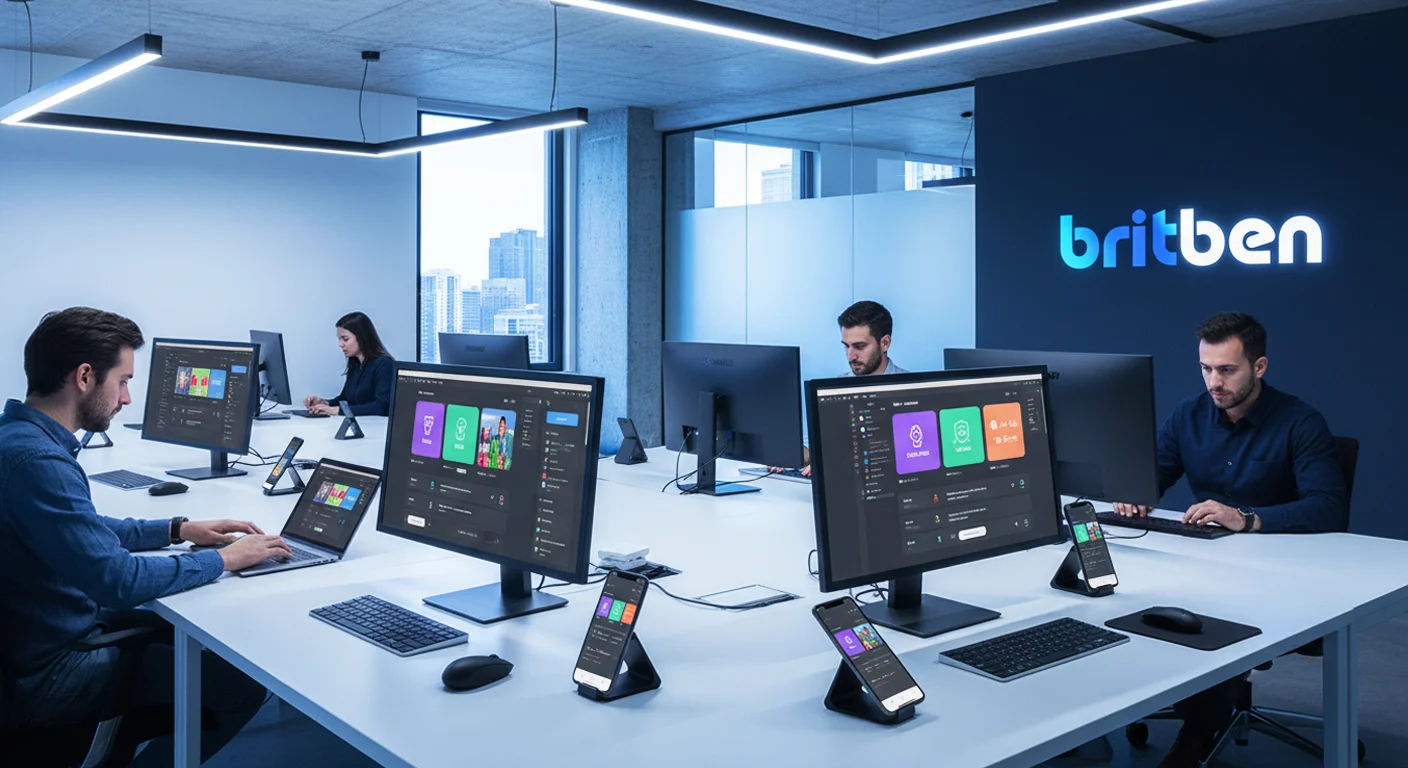 Britben iOS and Android mobile app development services – developers designing mobile application interface and coding smartphone apps