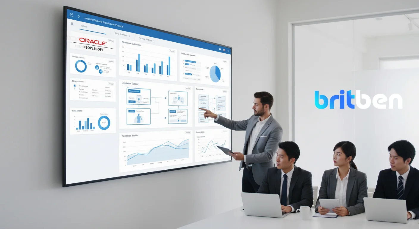 Britben PeopleSoft support and customisation services dashboard with HR and payroll system analytics in enterprise environment