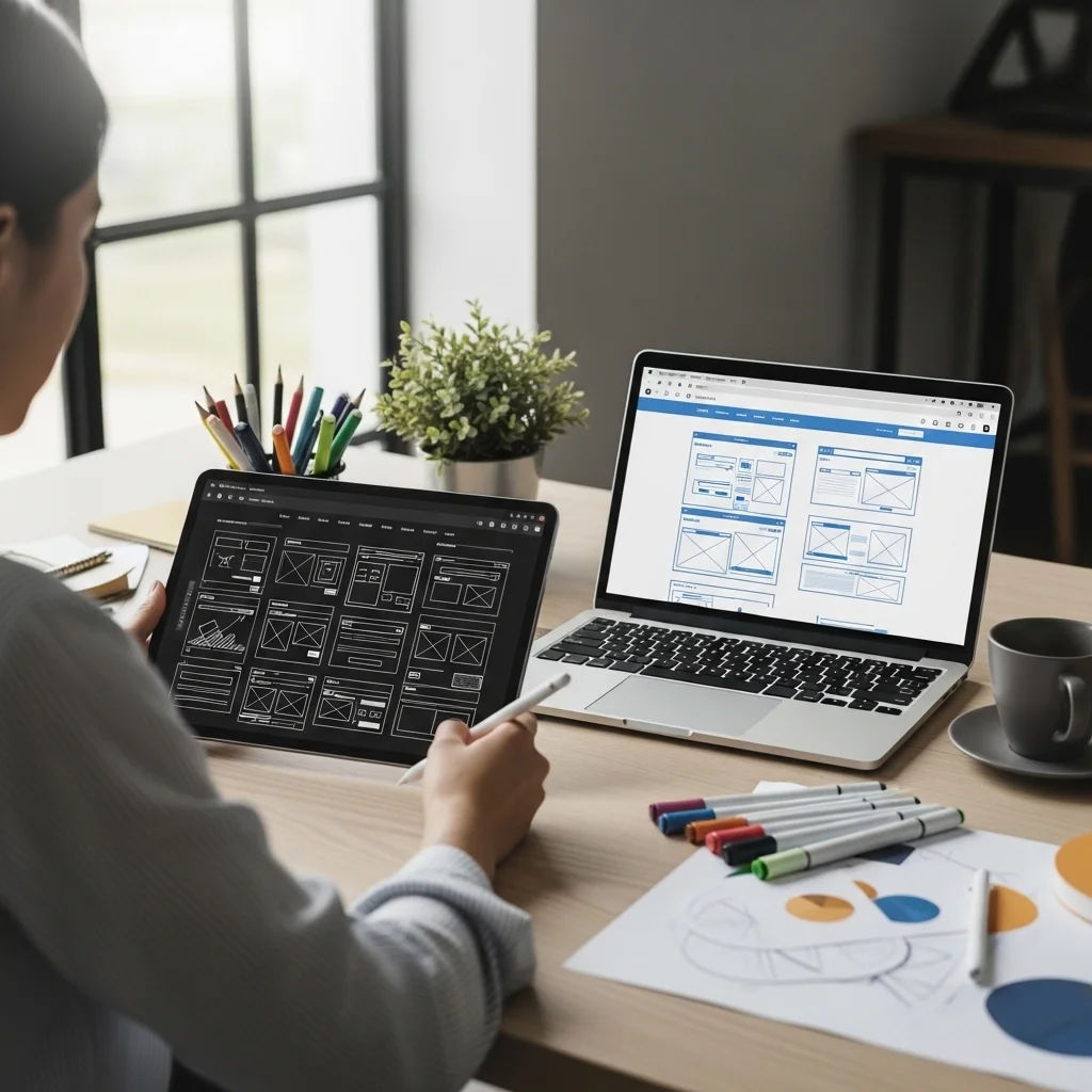 Britben UX designer developing website wireframe layouts for product interface