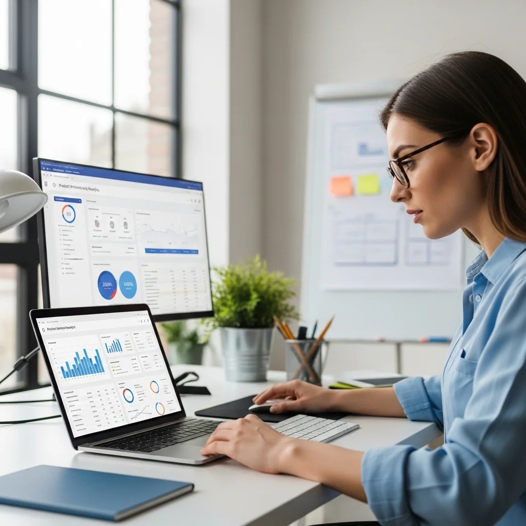 Britben UX specialist reviewing product performance analytics to improve user experience