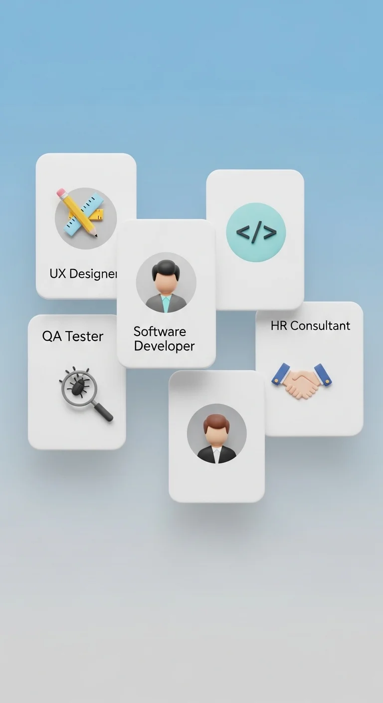 Britben team roles including developers, UX designers, QA testers, and PeopleSoft consultants